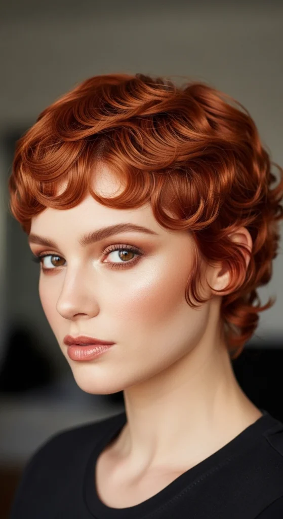 Curly Ginger Pixie with Finger Waves