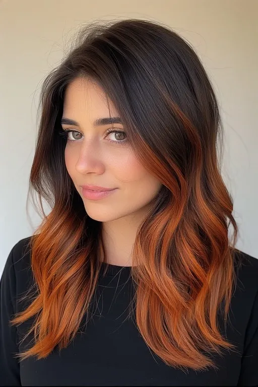 Dark Brown with Auburn Ombre Tips