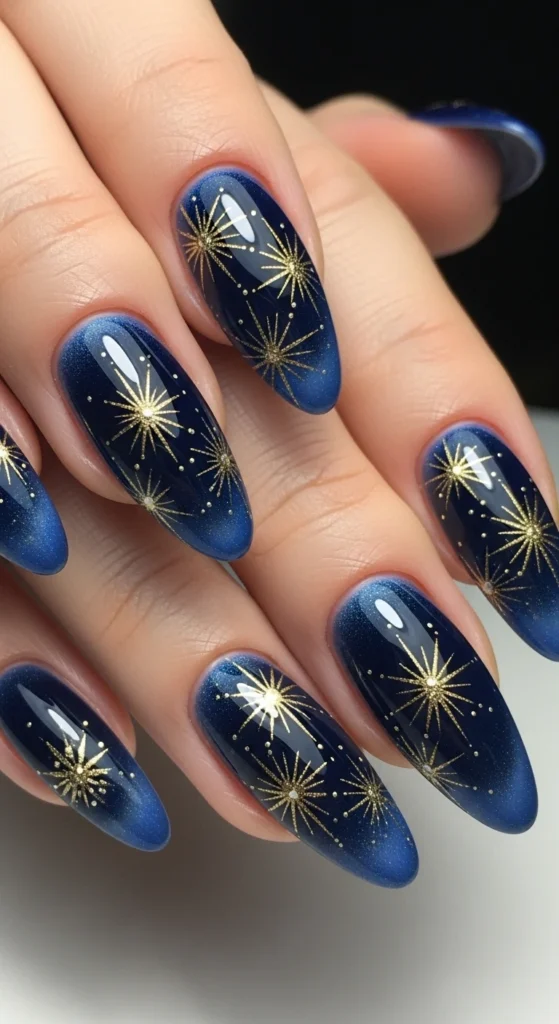 Deep Navy Aura with Gold Starbursts