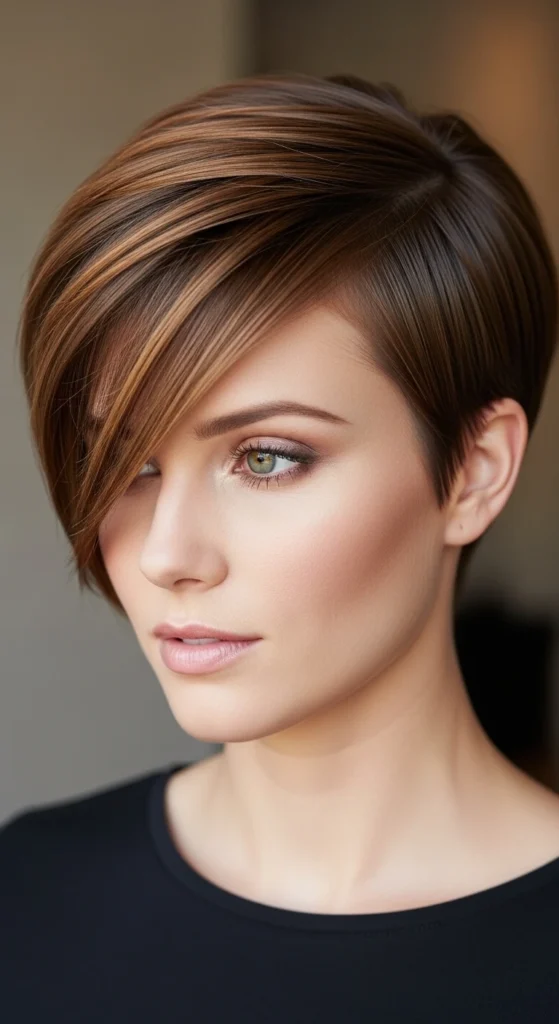 Deep Side Part Brown Pixie