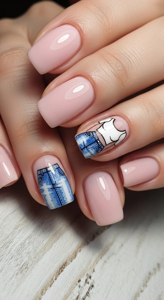 Denim Skirt + Fitted Top nails