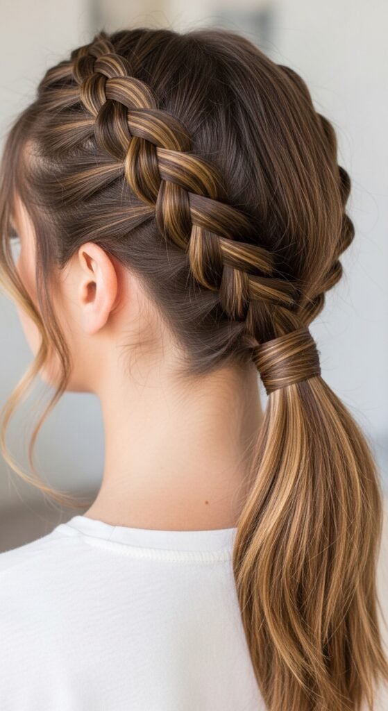 Dutch Braid into a Low Ponytail hairstyle