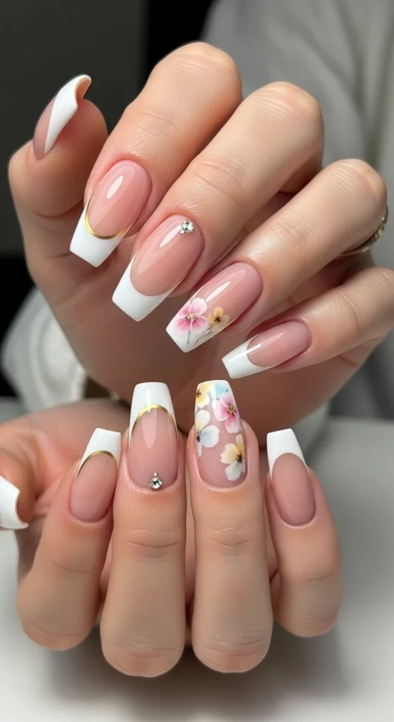 French Tips with Nail Art Accents