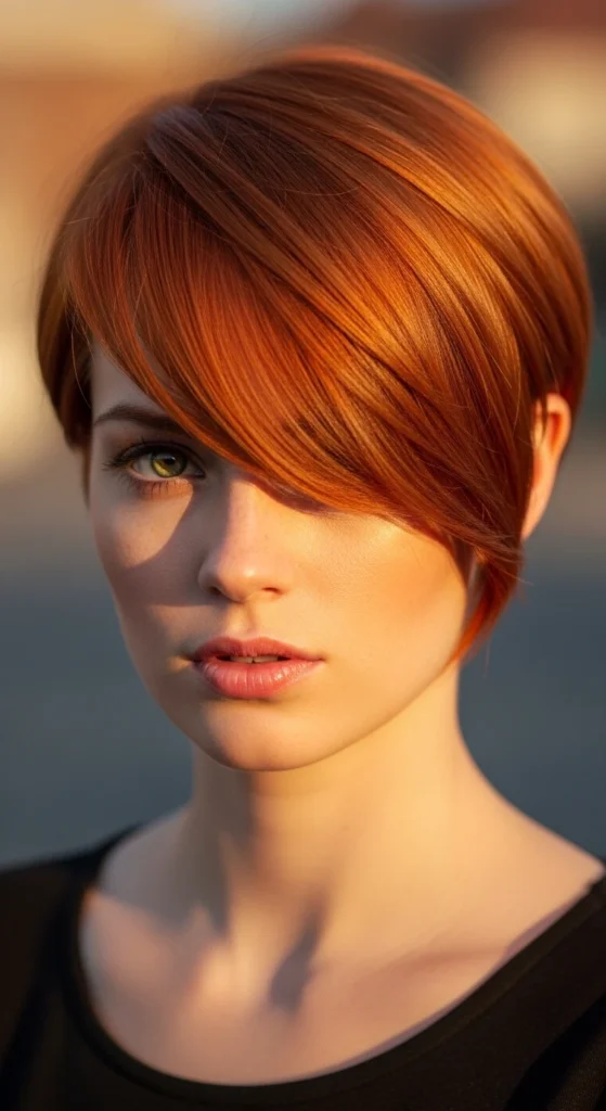 Ginger Pixie Cut with Side-Swept Bangs
