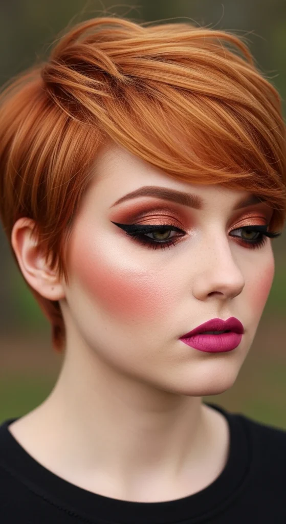 Ginger Pixie with Bold Makeup Pairing