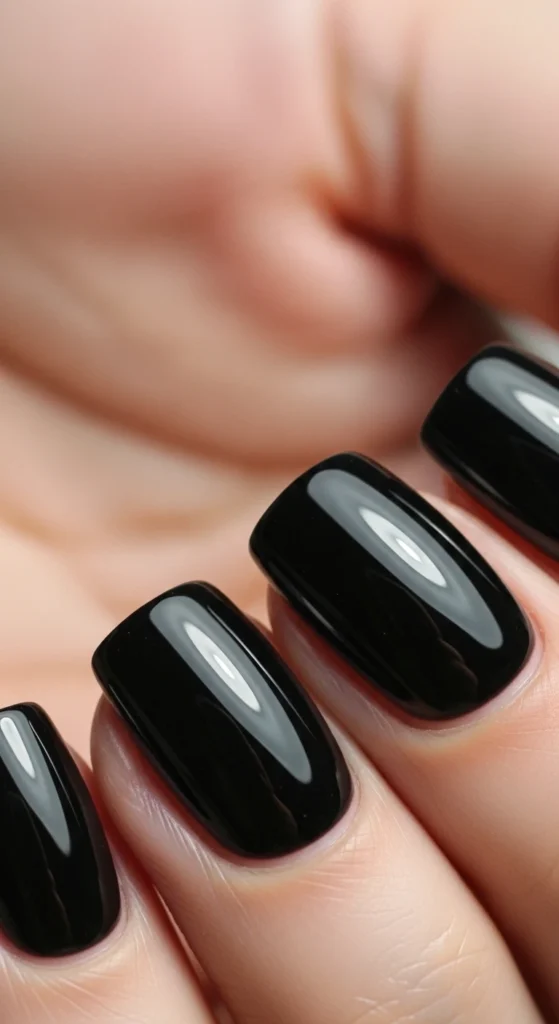 Glossy Black Micro Nails