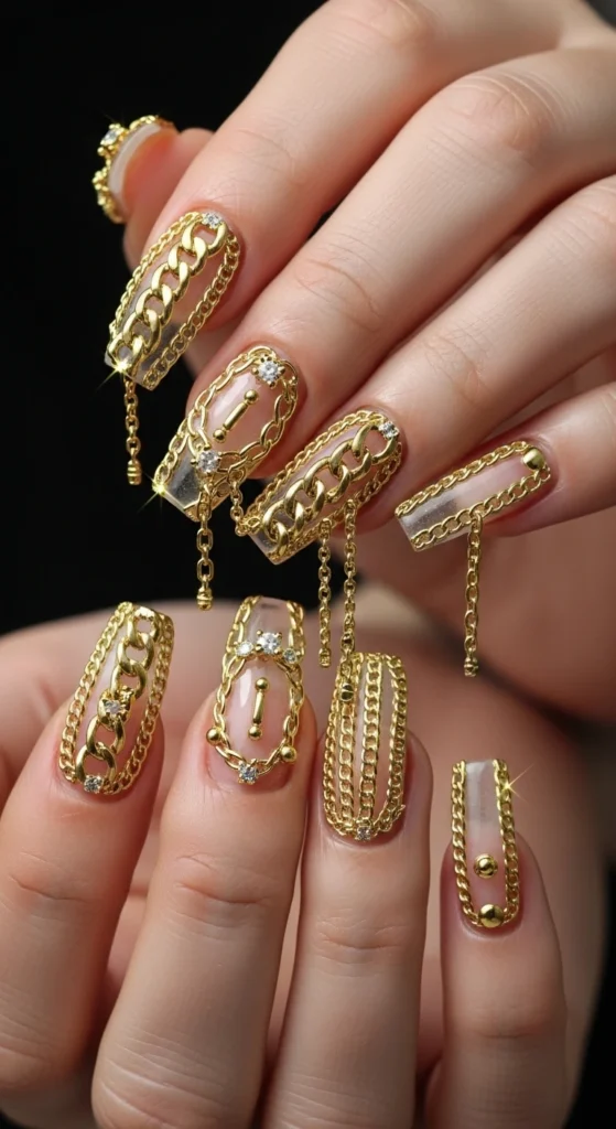 Gold Chain Drip Nails