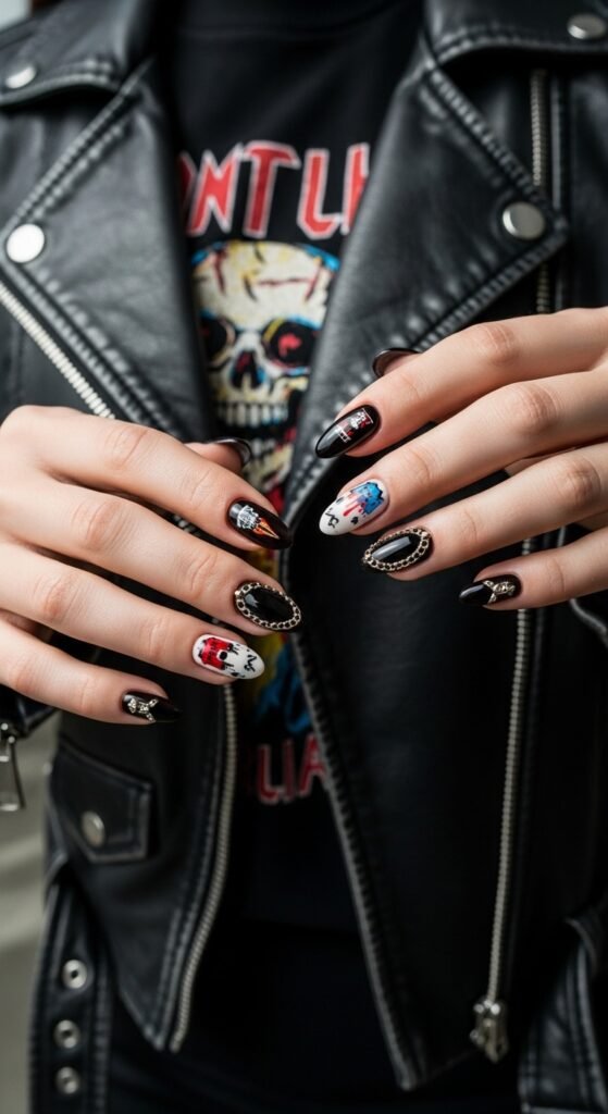 Graphic Tee + Leather Jacket Nails