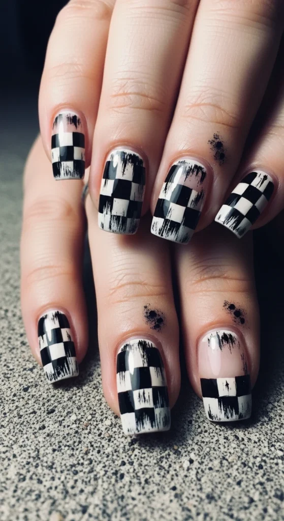 Grunge Checkerboard nails