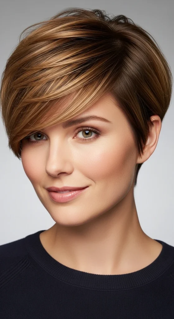 Highlighted Brown Pixie with Dark Roots
