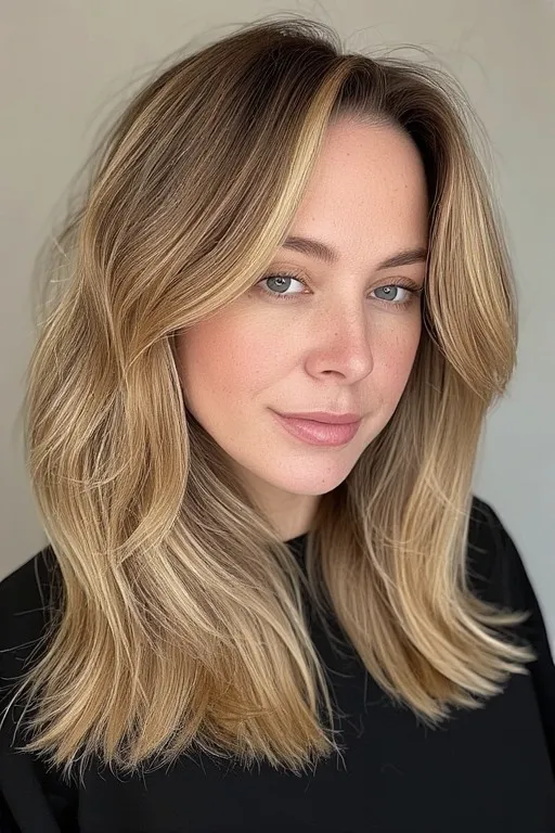 Honey Blonde Balayage With Natural Roots