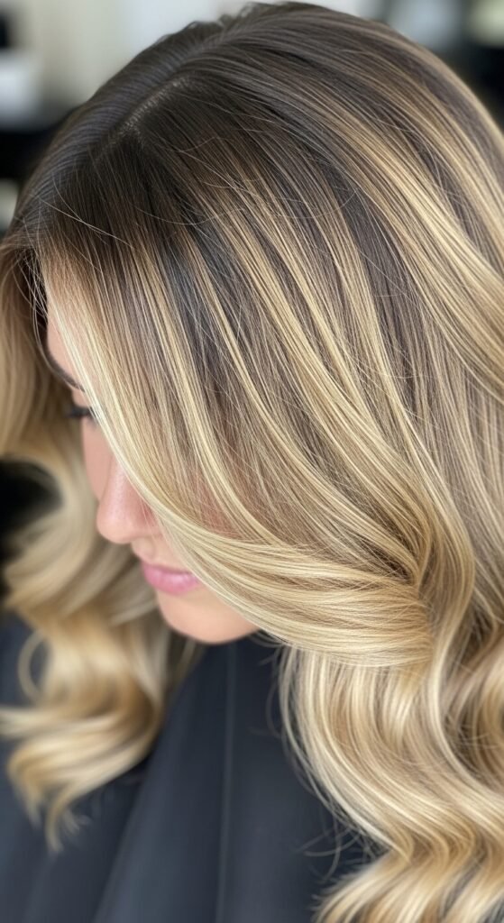 Honey Blonde with Dark Roots hairstyle