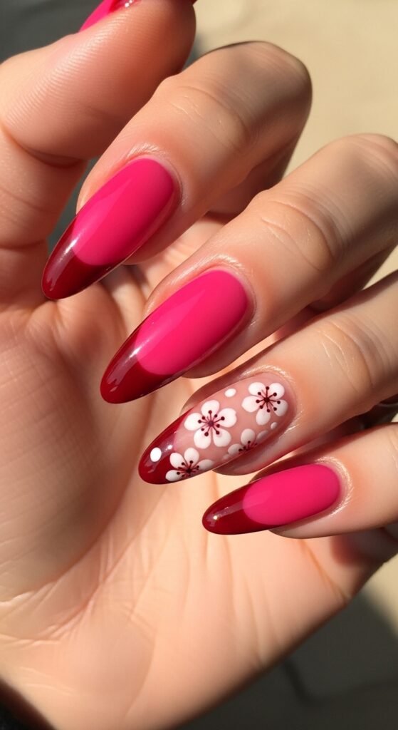 Hot Pink + Cherry French Tips Nails