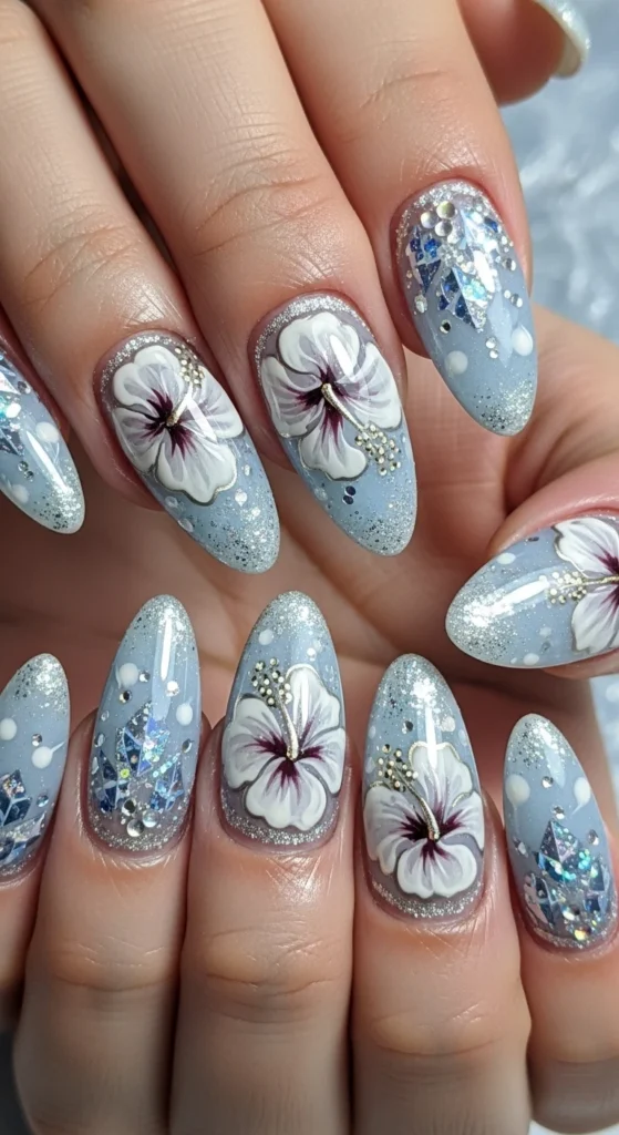 Icy Blue Hibiscus Winter Vibe nails