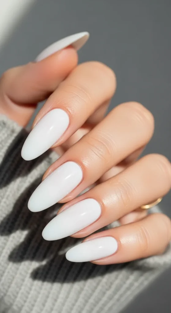 Icy White Nails with Subtle Blue Undertones