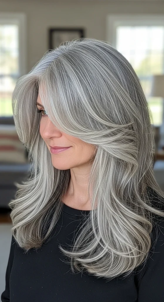 Long Gray Hair with Face-Framing Layers