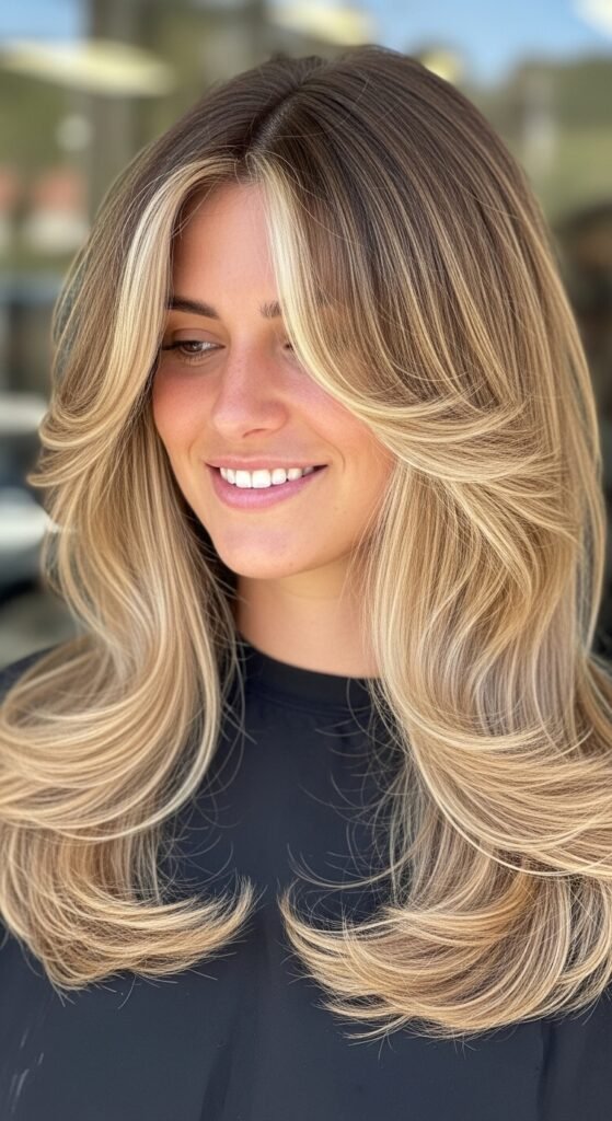 Long Layers + Money Piece Highlights = Instant Face Lift haircut