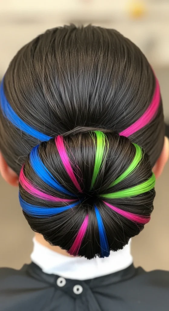 Low Bun with Pops of Color