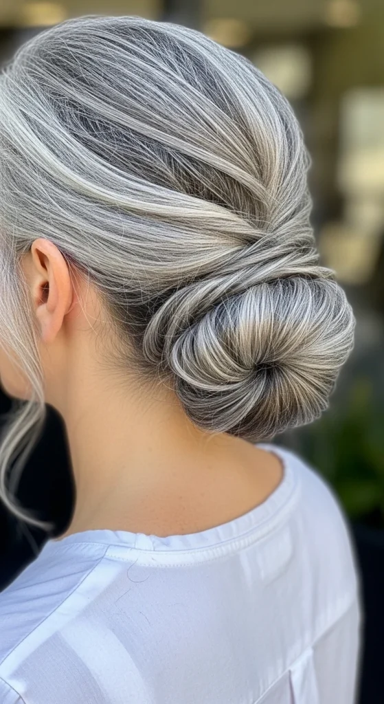 Low Gray Bun or Ponytail