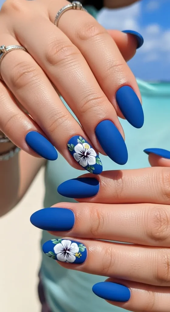 Matte Blue Hawaii Nails