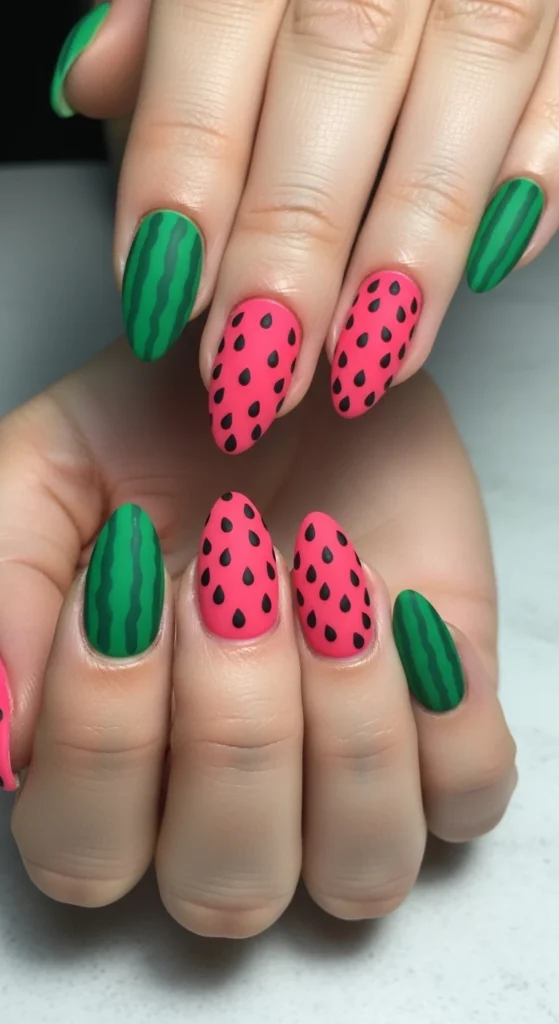 Matte Watermelon Nails