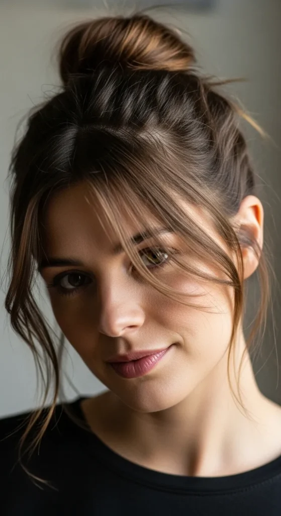 Messy Bun with Face-Framing Strands