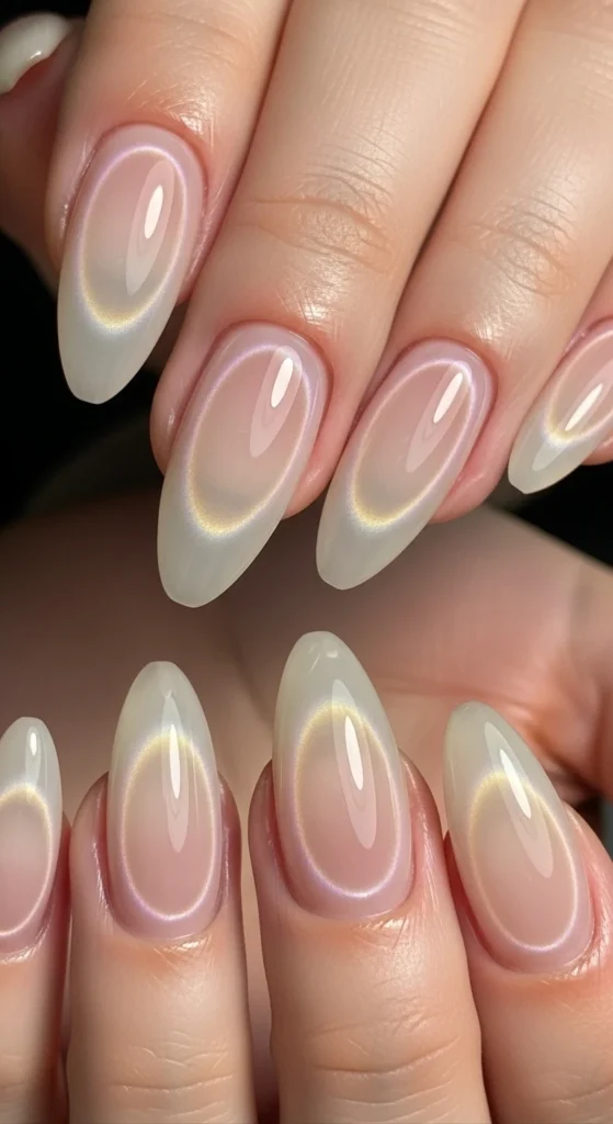Milky Beige Aura Nails
