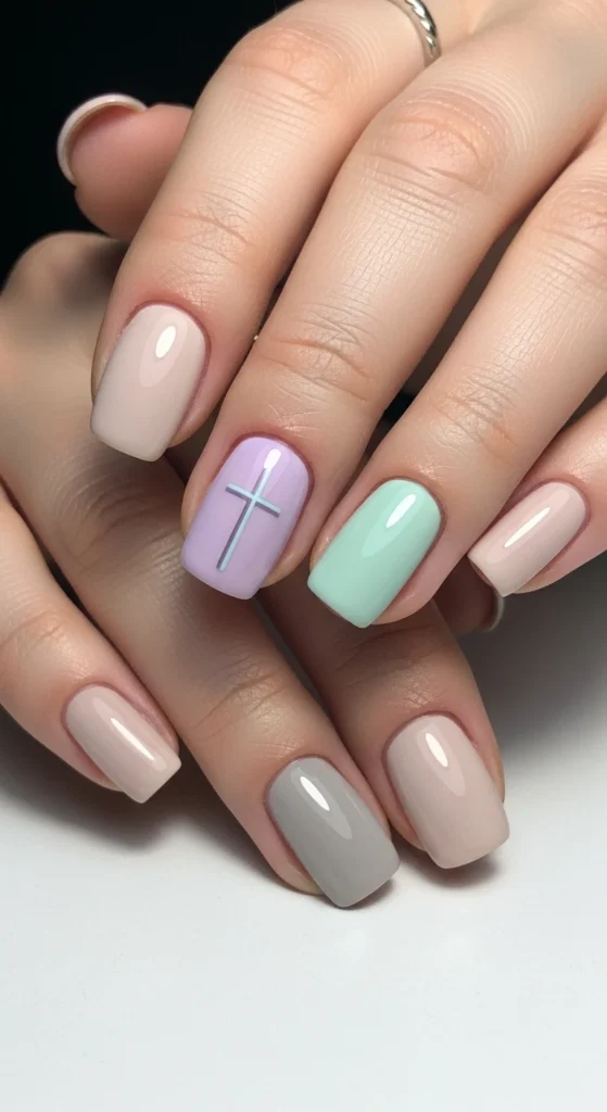 Minimal Cross + Pastel Accent nails