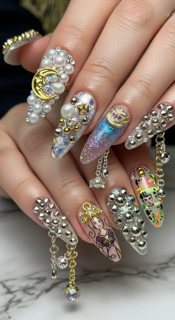 Multi-Charm Maximalist Nails