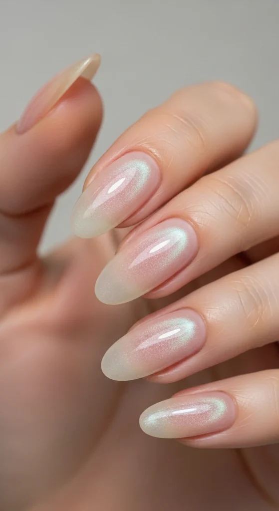 Neutral Aura Nails with Micro-Shimmer