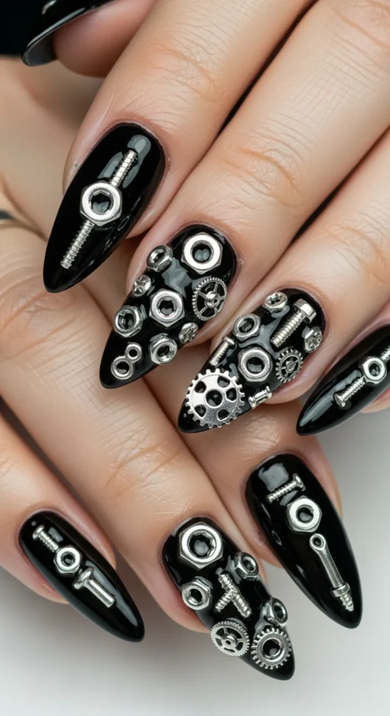 Noir and Silver Hardware Nails