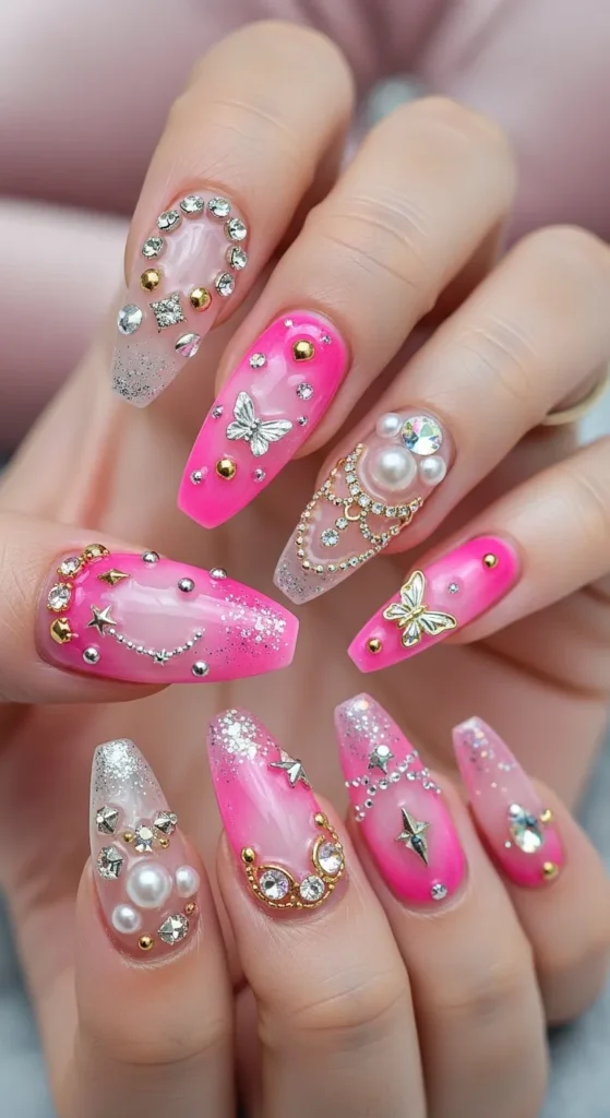 Pink Aura Nails With a Maximalist Twist