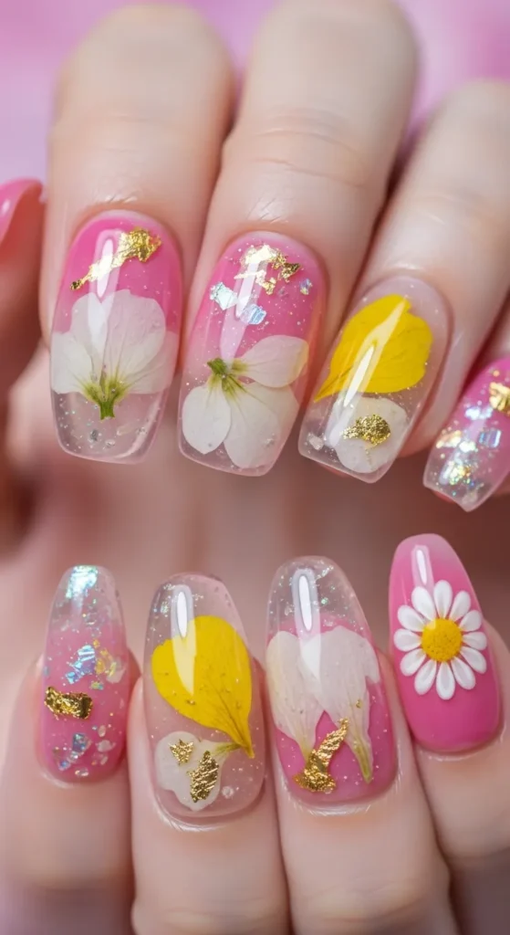 Pink Jelly Nails With Embedded Art