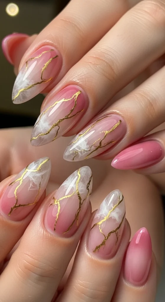 Rose Quartz Aura with Gold Marble Accent