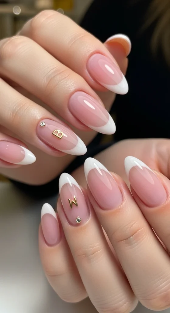 Sheer Pink French Tips with Initial Charms