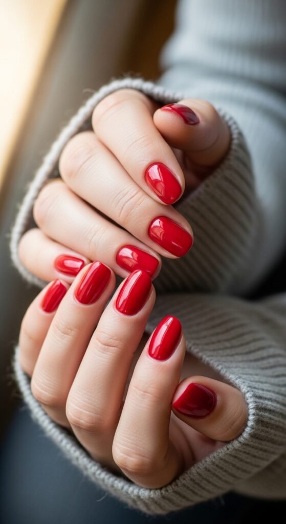 Short Cherry Red Nails