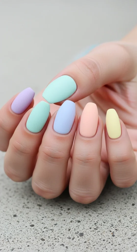 Short Pastel Matte Nails