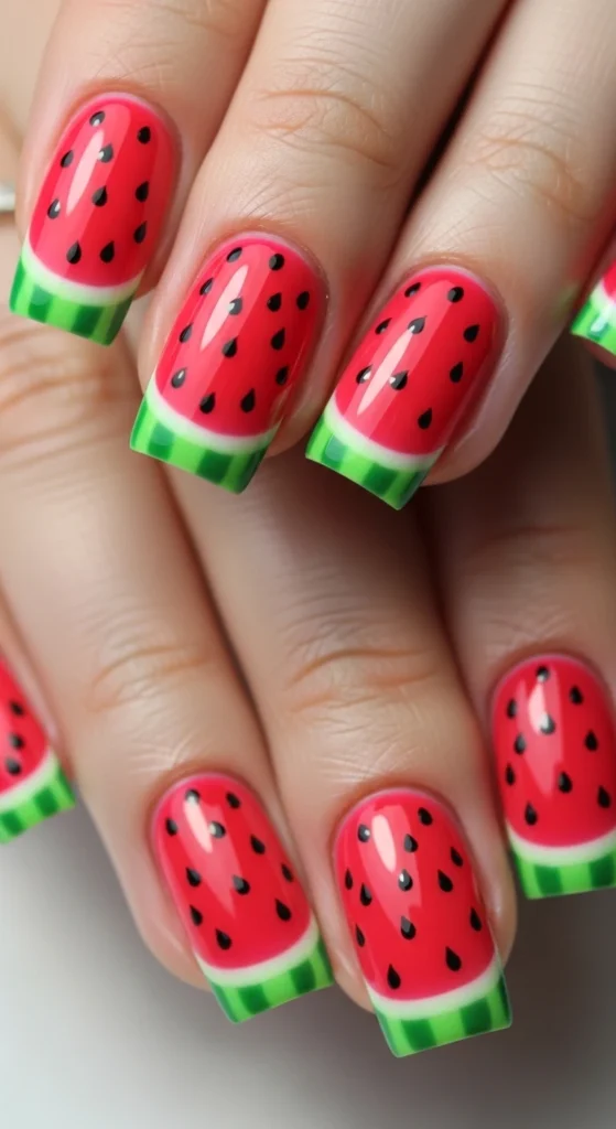 Short & Squared Watermelon Nails