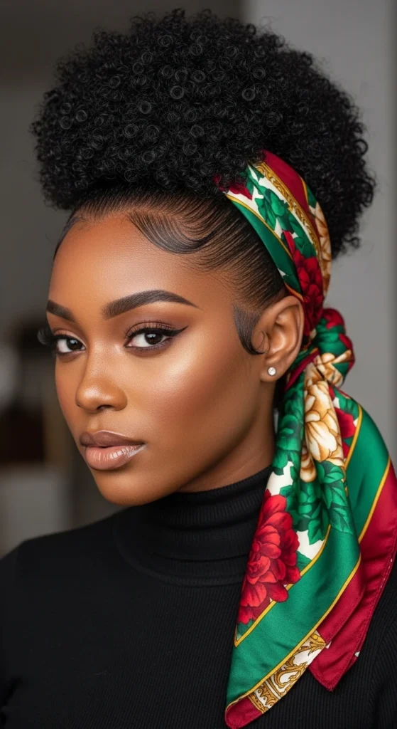 Sleek High Puff with a Scarf