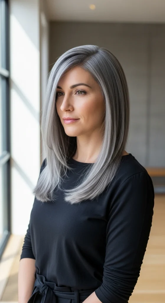 Sleek Straight Gray Hair