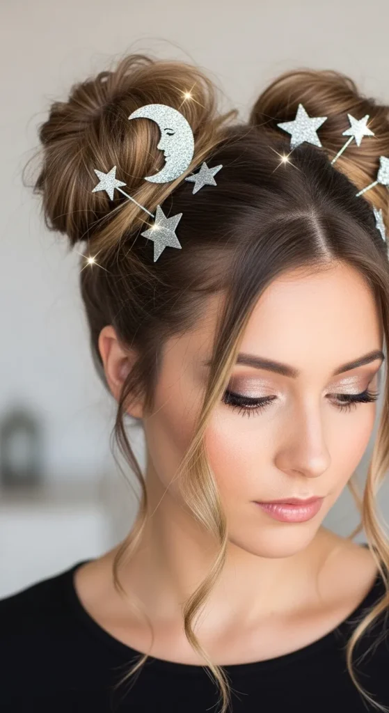 Space Buns with Glitter Pins