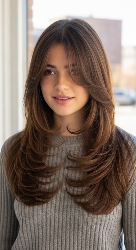 Styling Your Curtain Bangs Long Hair Combo haircut