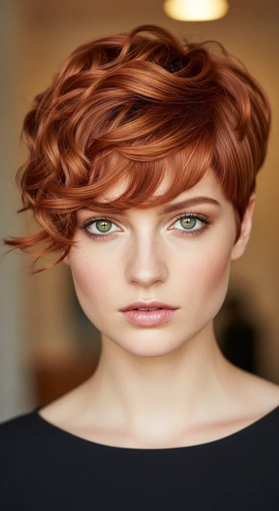 Tapered Ginger Pixie with Defined Curls