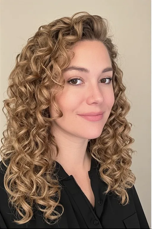 Teddy Bronde Curls With Deep Side Part
