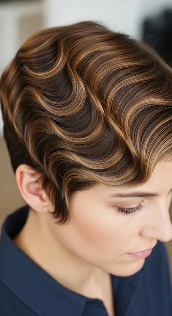 Textured Brown Pixie with Finger Waves