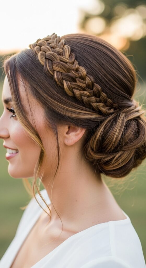 The Braided Headband with Low Bun Hairstyles