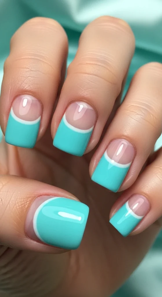 Tiffany Blue Half-Moon Nails