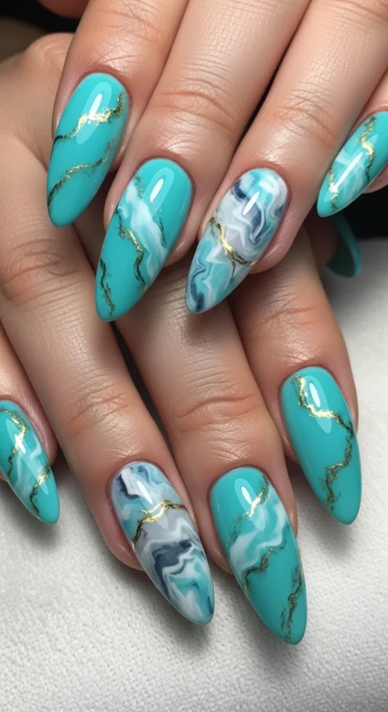 Tiffany Blue Marble Nails