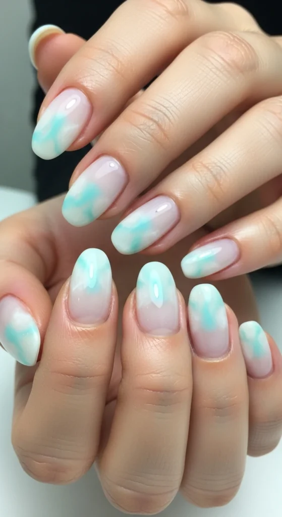 Tiffany Blue Milky Nails