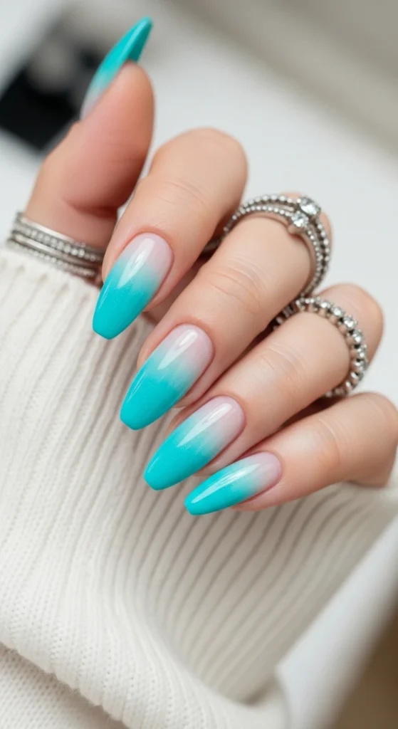 Tiffany Blue Ombré Nails